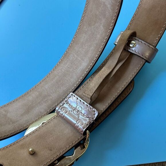 NWT GUCCI G belt & buckle monogram pink/metallic beige/winter rose Sz 40 - Picture 4 of 9